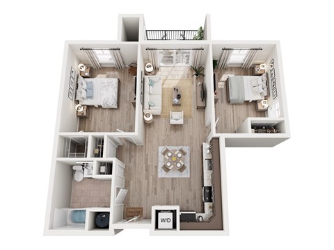 Floor plan for 2 beds, 1 bath, 942 sqft